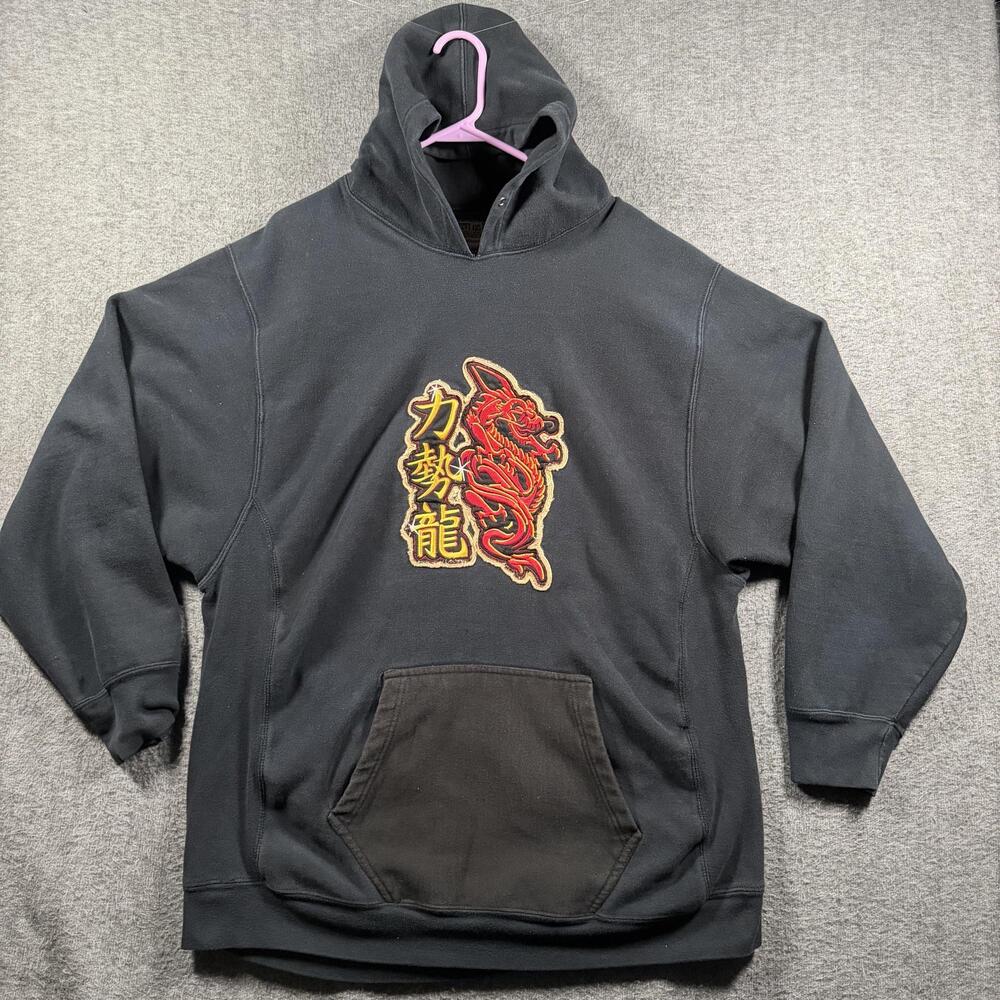 Steve & Barry's Hoodie Mens XL Black Dragon Graphic Fleece Pullover Y2K Skater